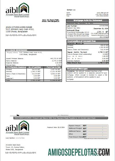 Declaração de hipoteca do Banco Al Arafah Islami de Bangladesh Scr exemplo